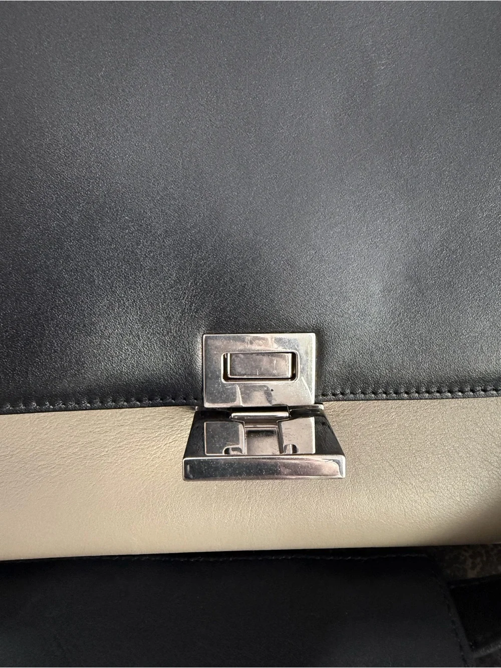 Celine Leather Top-Handle Trapeze Bag in Black, Taupe & Orange - Pre-Loved - Picture 6 of 13